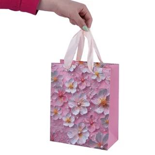 ساک هدیه گلاسه  طرح گل و مروارید