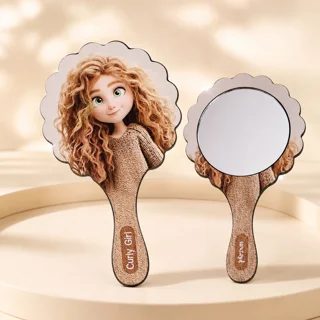 آینه دستی چوبی پارسام طرح دختر شیطون