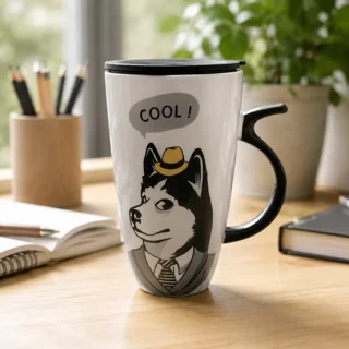 ماگ سرامیکی درب‌دار طرح سگ COOL کد SJ1075