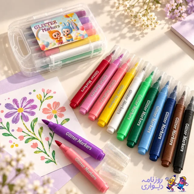 ماژیک شاینی ۱۲ رنگ جعبه‌دار Glitter Markers