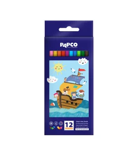 مداد رنگی کلاسیک مقوایی 12 رنگ پاپکو طرح کشتی