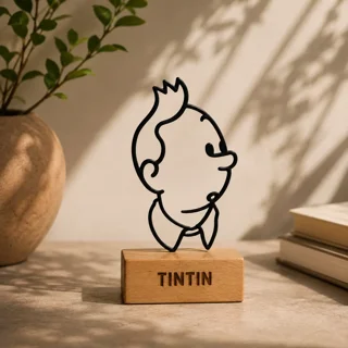 تندیس تن‌تن (Tintin) نشانک فلزی با پایه چوبی